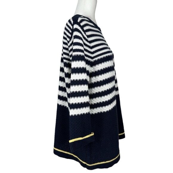 CJ Banks Women's Blue Striped Nautical Bandeau‎ Neckline Tunic Sweater 1X/C44 - Picture 2 of 12